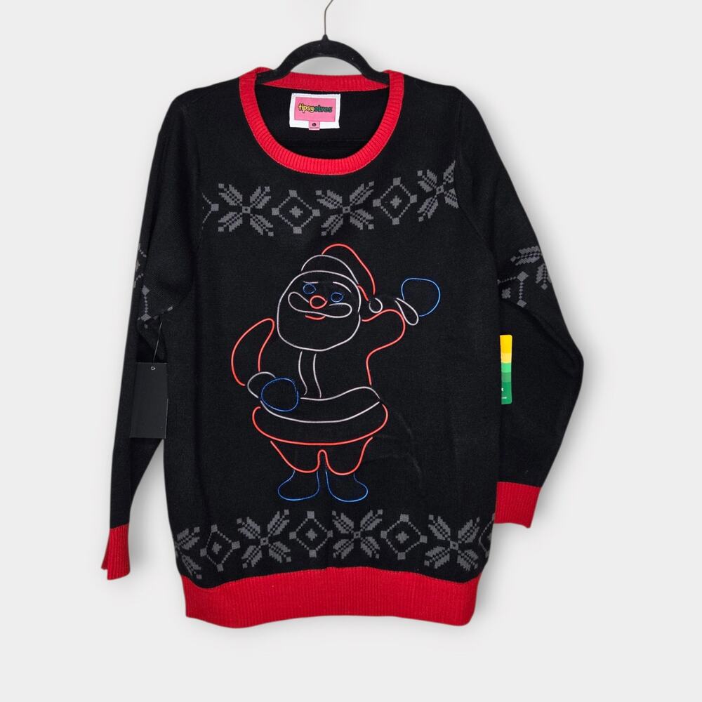 NEW Tipsy Elves Ho Ho Hello Light Up Santa Ugly Christmas Sweater Women's Lg
